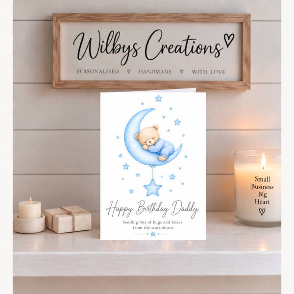 Birthday Card for Daddy from a Child in Heaven – Teddy on Moon