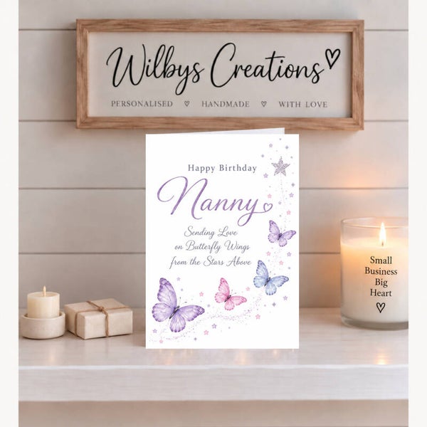 Birthday Card for Nanny from a Grandchild in Heaven – Butterfly Wings