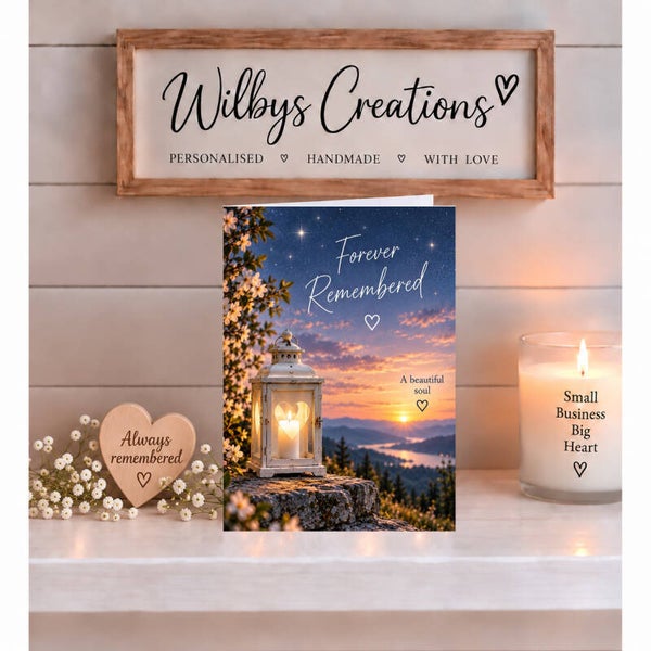Forever Remembered Sympathy Card – Lantern and Night Sky