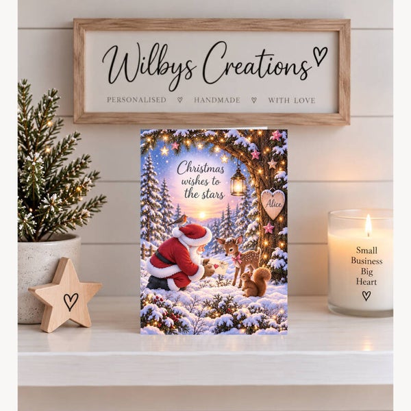 Personalised Daughter Christmas Card – Santa, Fawn and Squirrel