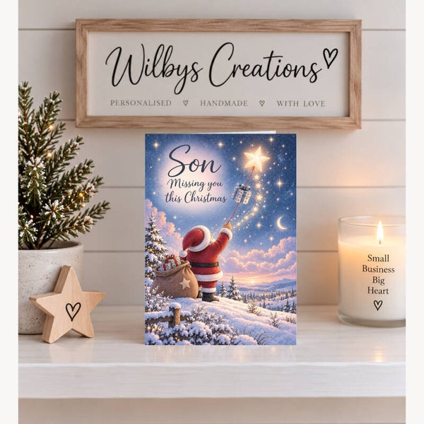 Christmas Card for Son in Heaven – Santa Reaching for a Star