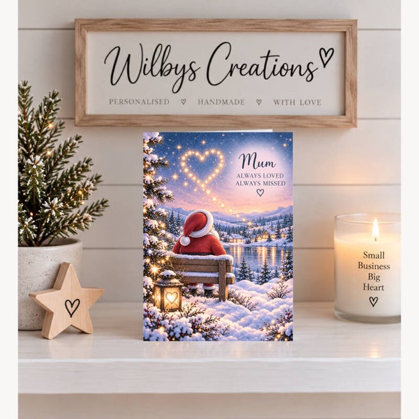 Christmas Card for Mum in Heaven – Santa beneath a Heart of Lights