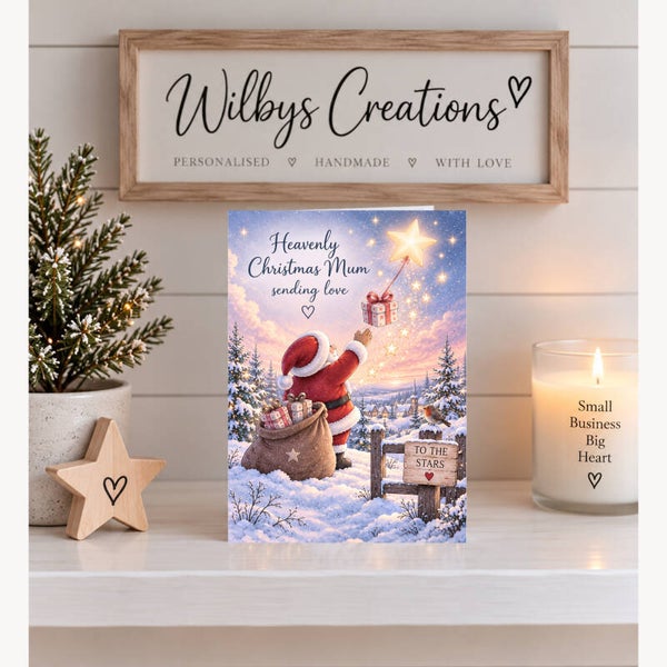 Christmas Card for Mum in Heaven – Santa Sending a Present to the Stars
