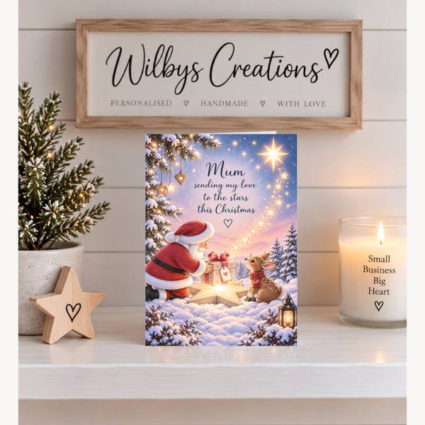 Christmas Card for Mum in Heaven – Santa Sending Love to the Stars