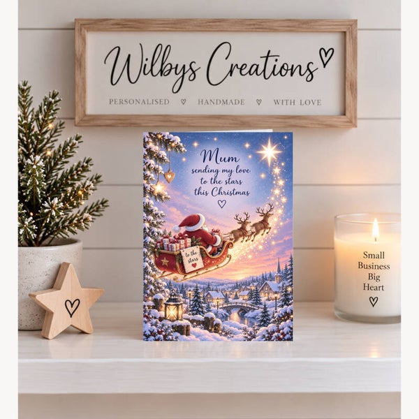 Christmas Card for Mum in Heaven – Santa’s Sleigh and Glowing Stars