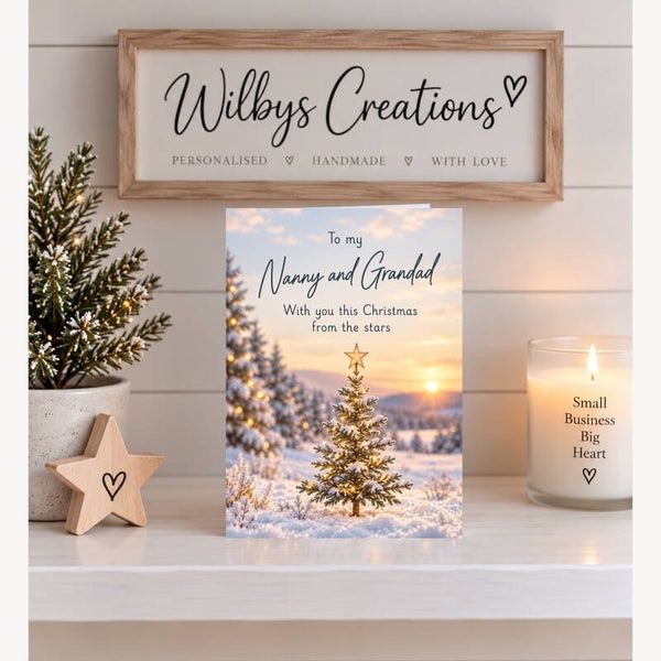 Christmas Card for Nanny & Grandad – Snowy Christmas Tree at Sunrise