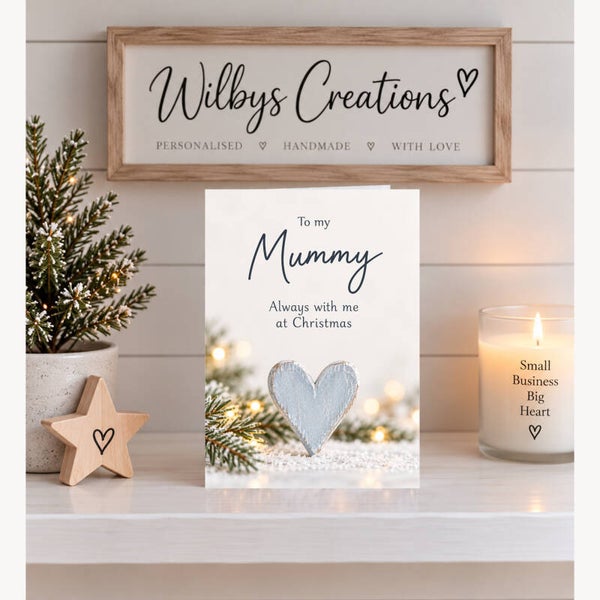 Christmas Card for Mummy in Heaven – Pale Blue Wooden Heart