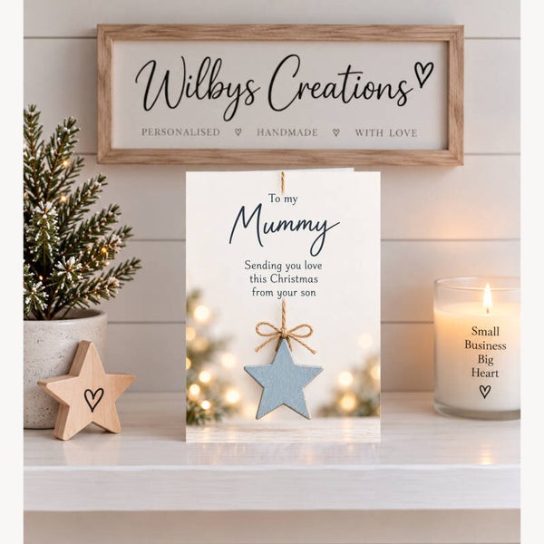 Christmas Card From Son to Mummy in Heaven – Hanging Blue Star
