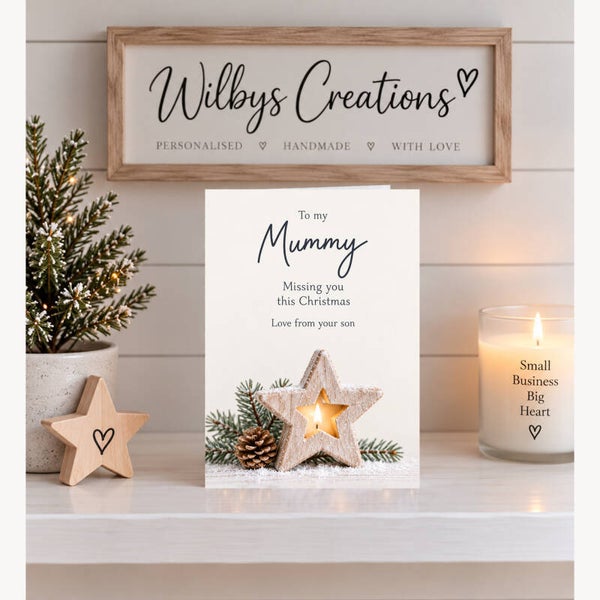 Christmas Card From Son to Mummy in Heaven – Glowing Star and Pinecones