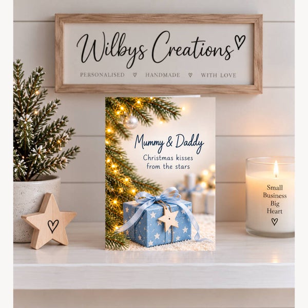 Christmas Card for Mummy & Daddy – Blue Wrapped Christmas Gift