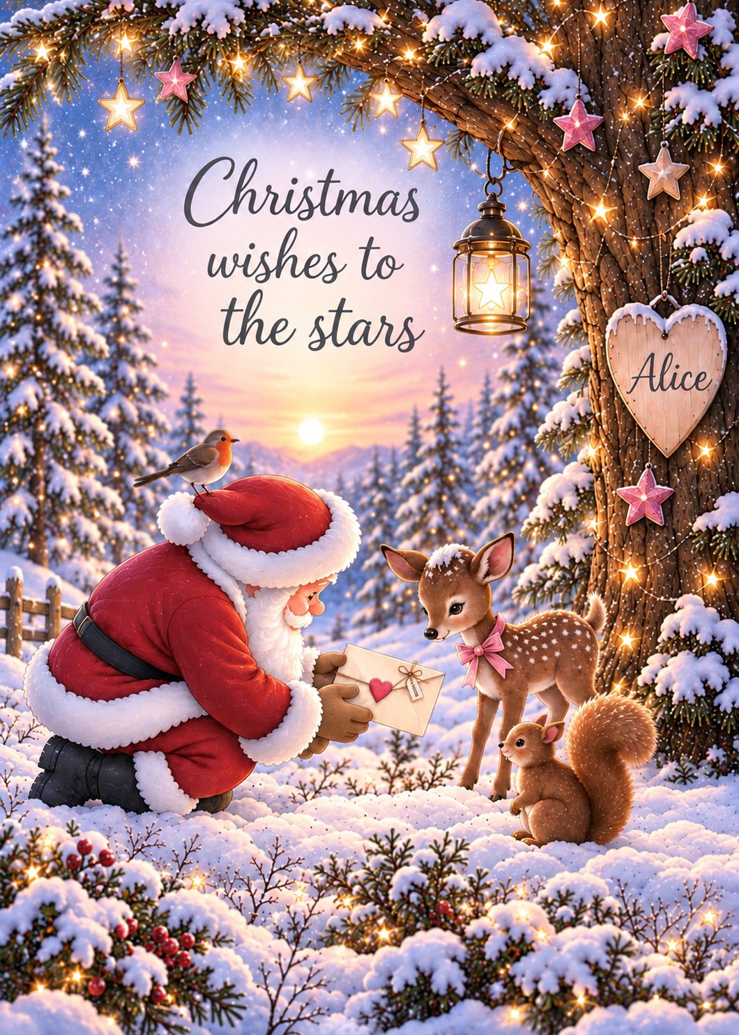 Personalised Daughter Christmas Card – Santa and Squirrels