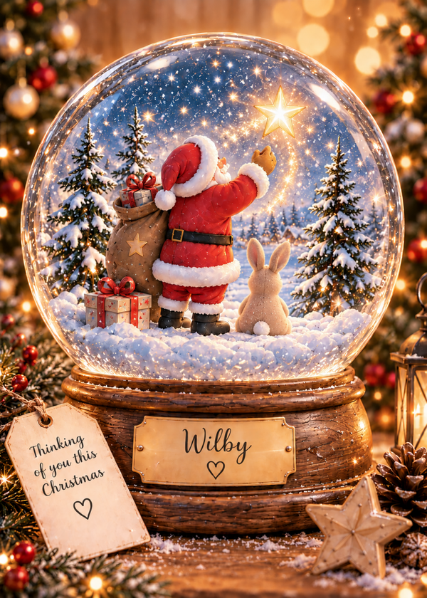 Personalised Christmas Card – Santa Snow Globe