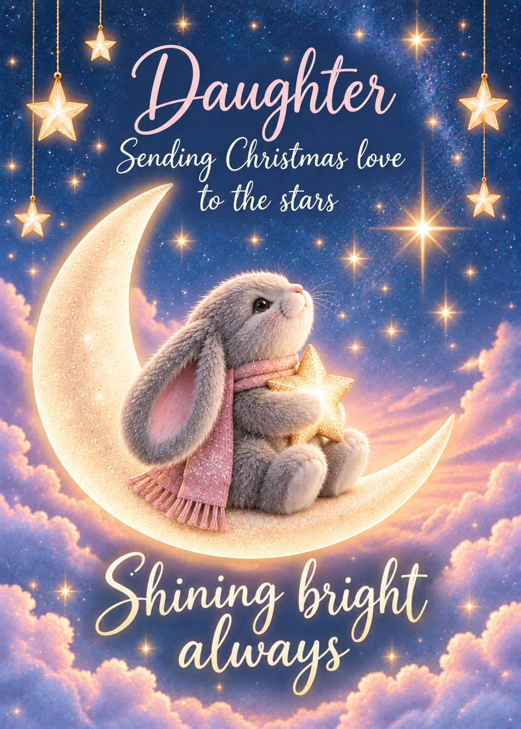Christmas Card for Daughter in Heaven – Bunny on the Moon