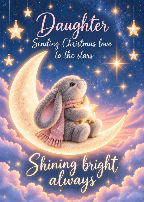 Christmas Card for Daughter in Heaven – Bunny on the Moon
