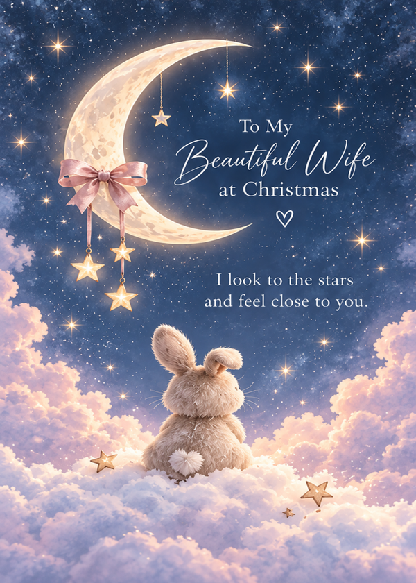Christmas Card for Wife in Heaven – Bunny on the Moon