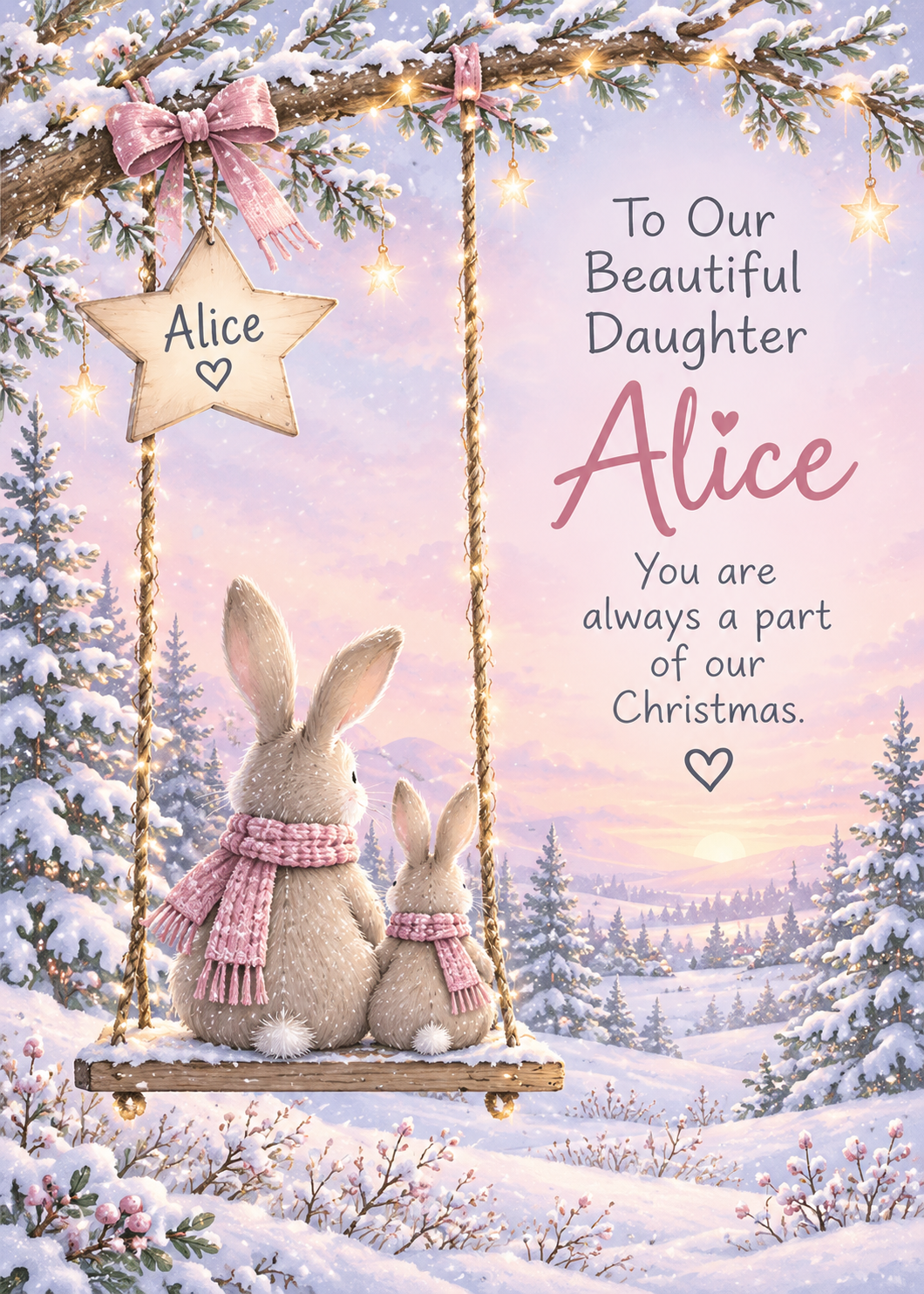 Personalised Daughter Christmas Card – Winter Rabbits