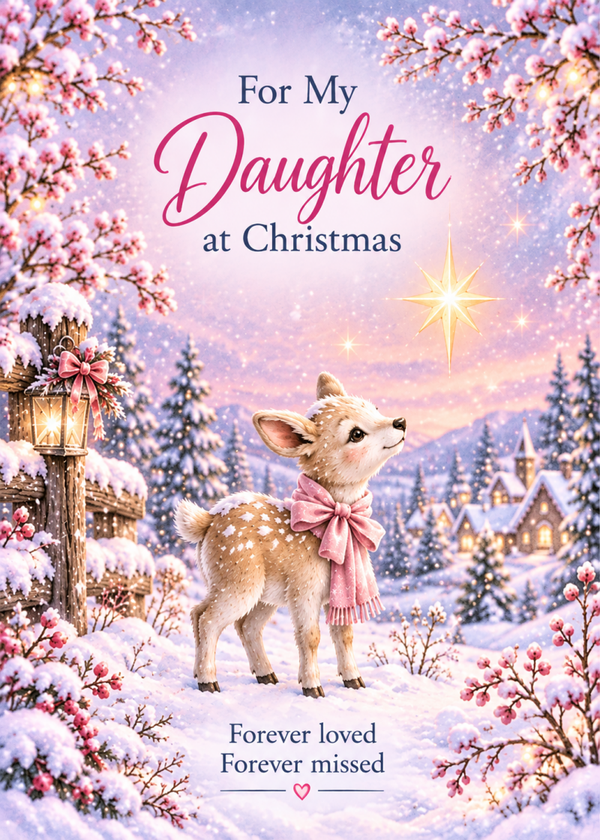 Christmas Card for Daughter in Heaven – Deer in a Snowy Forest