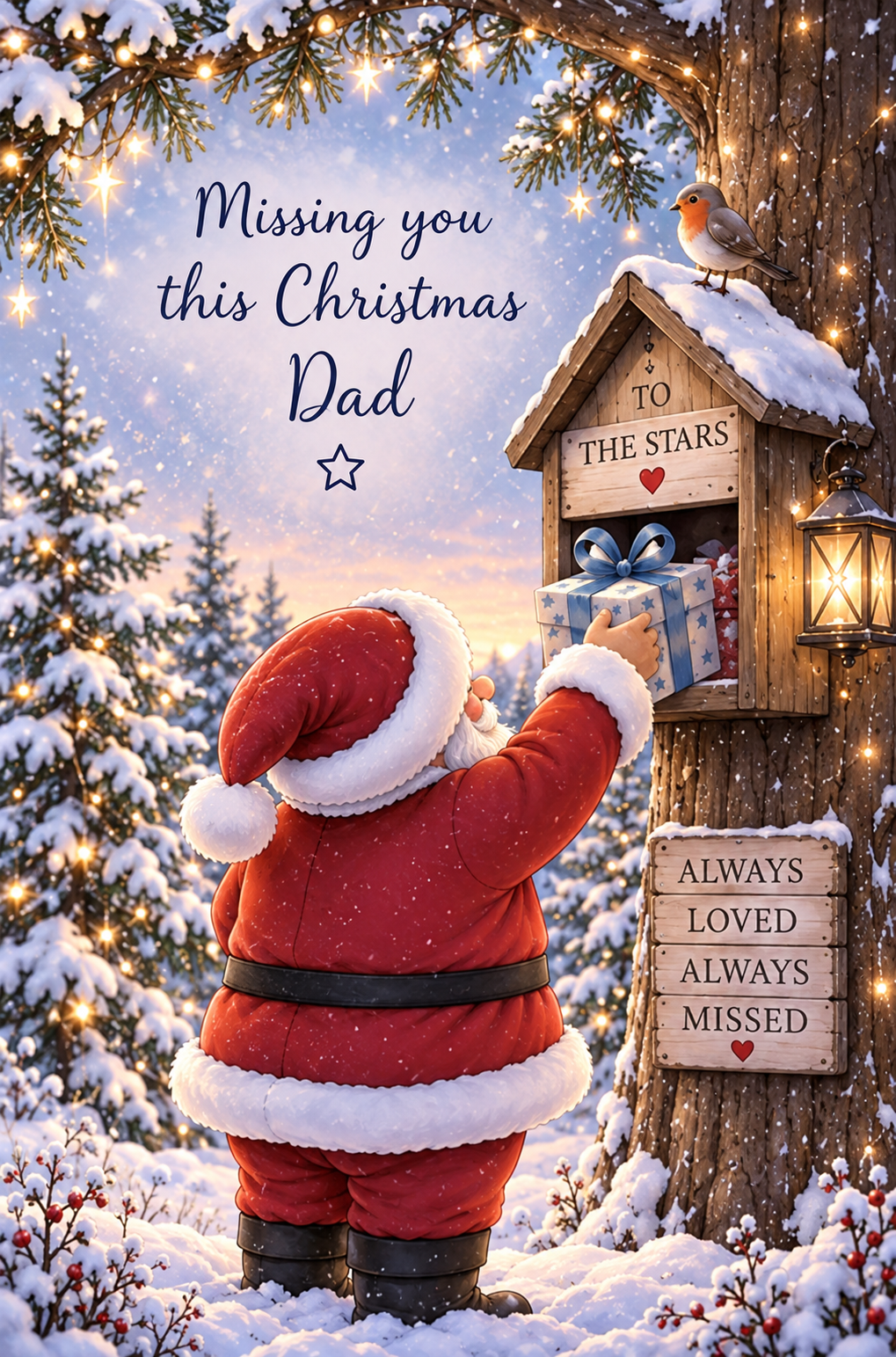 Christmas Card for Dad in Heaven – Santa at the Christmas Post Box