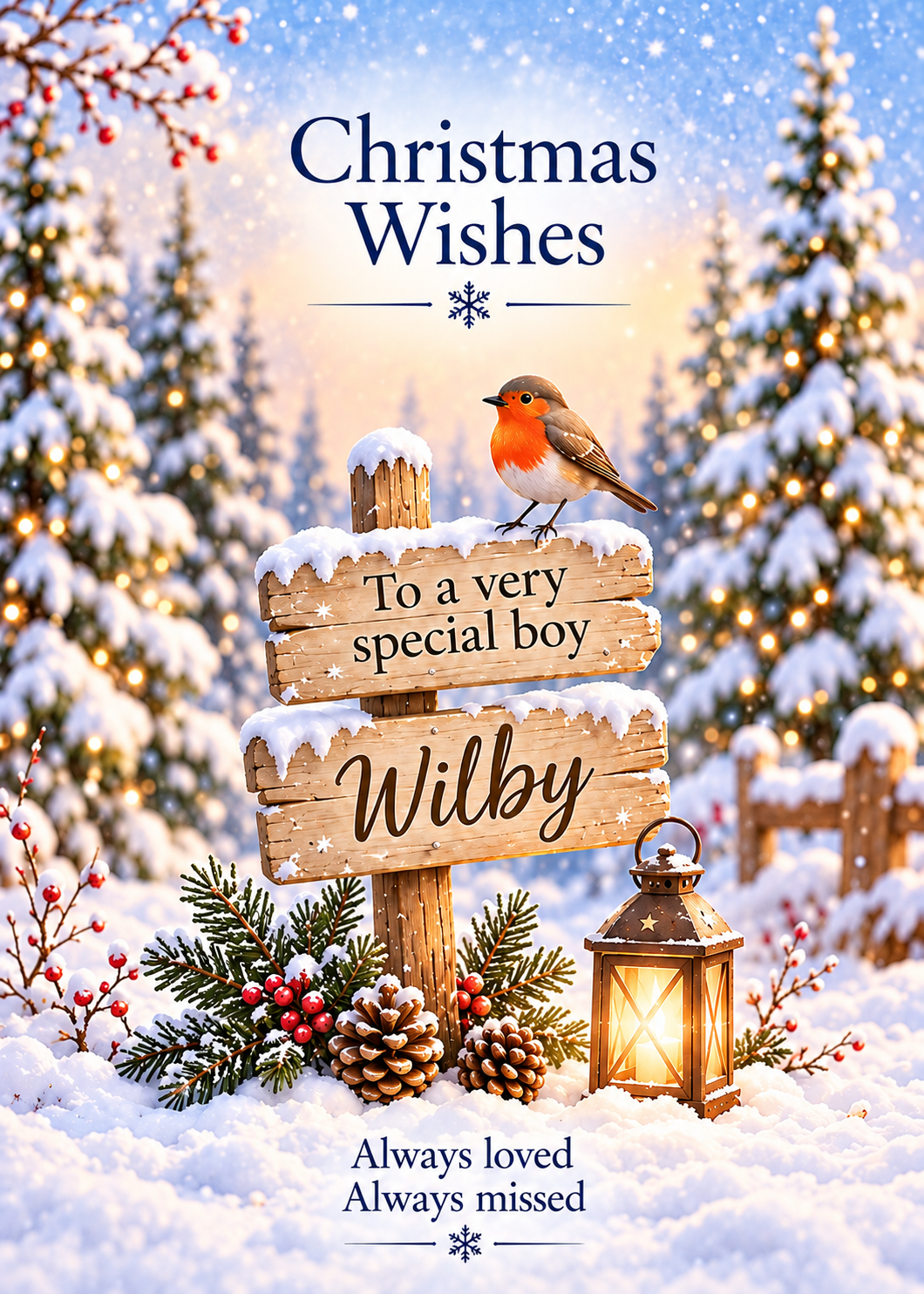 Personalised Christmas Card – Robin in Snow