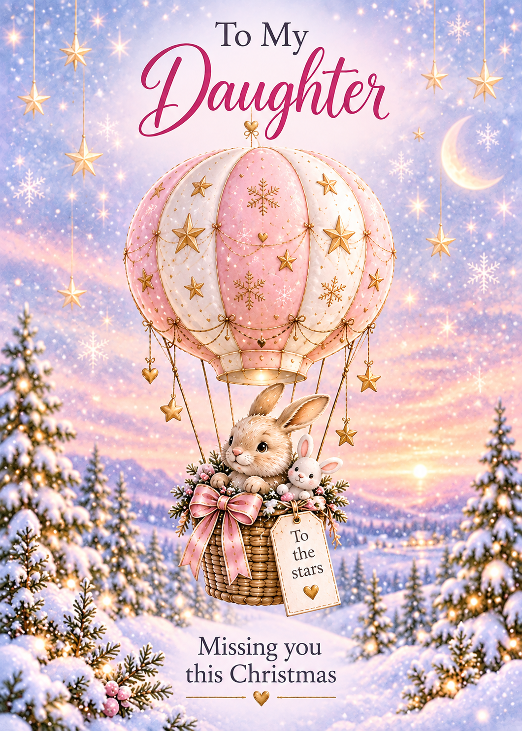 Christmas Card for Daughter in Heaven – Bunny and Star Balloon