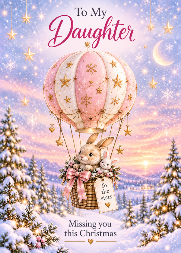 Christmas Card for Daughter in Heaven – Bunny and Star Balloon