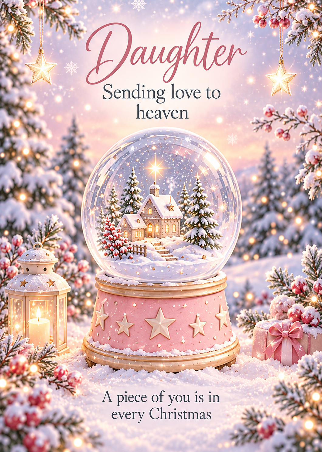 Christmas Card for Daughter in Heaven – Snow Globe beneath the Stars