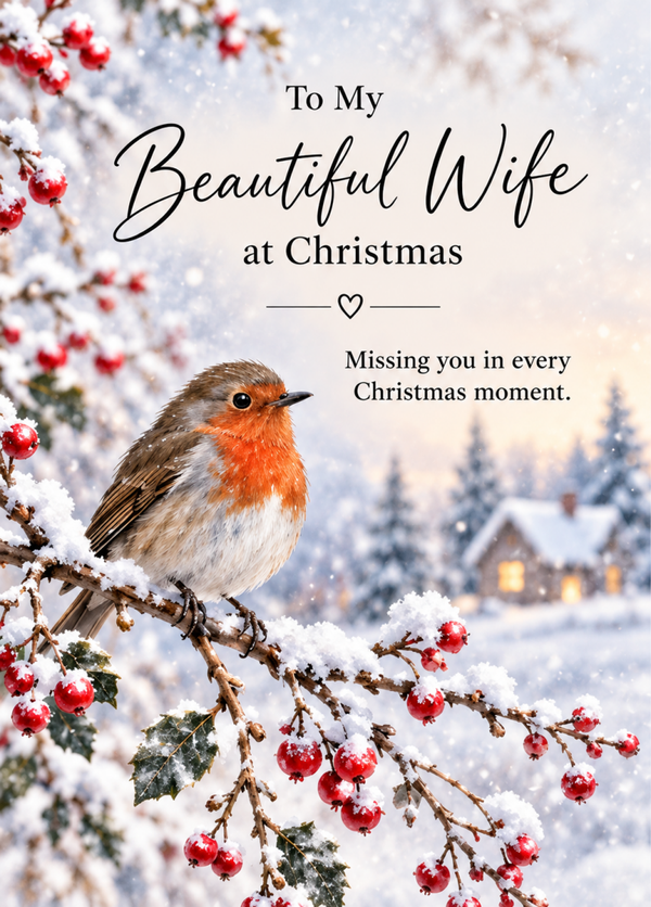 Christmas Card for Wife in Heaven – Robin and Berries