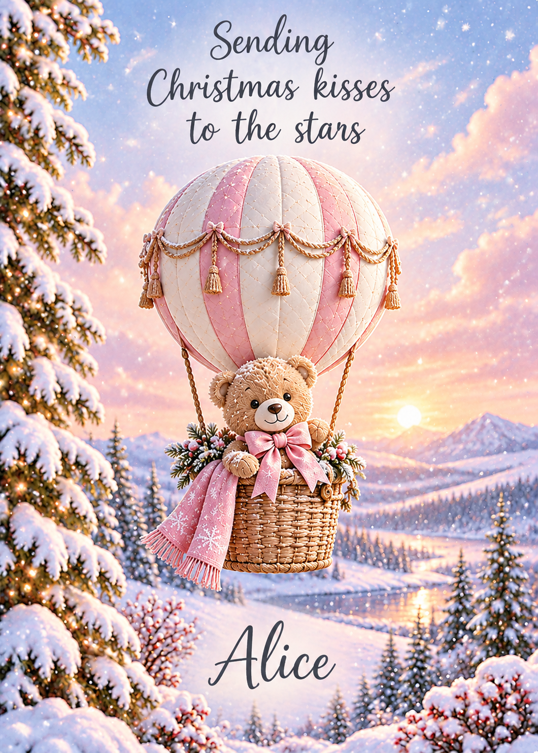 Personalised Daughter Christmas Card – Teddy Balloon