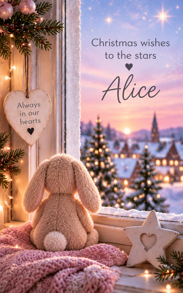 Personalised Daughter Christmas Card – Bunny at the Window