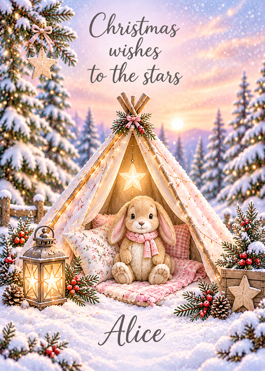 Personalised Daughter Christmas Card – Bunny Star Tent