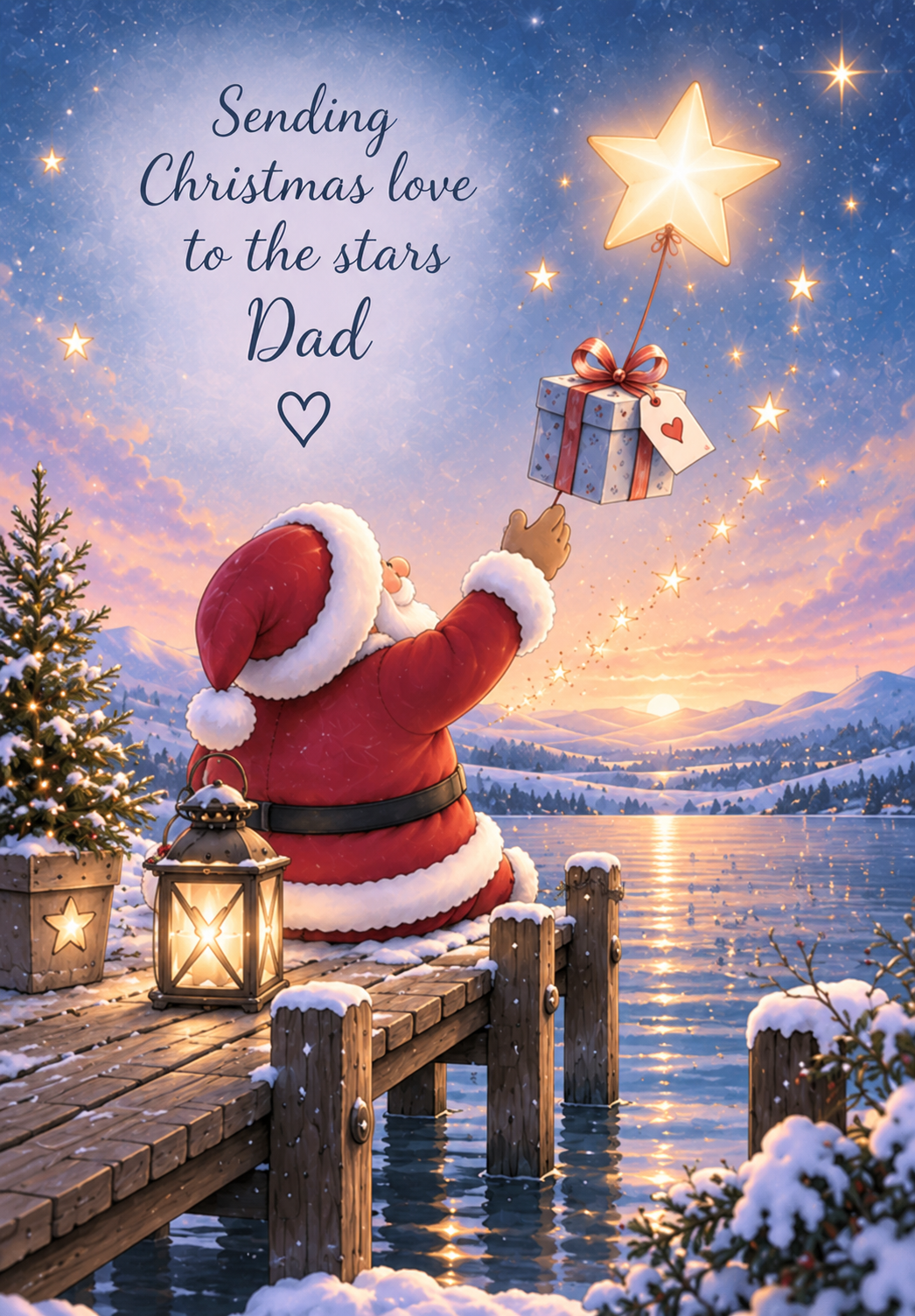 Christmas Card for Dad in Heaven – Santa Sending Christmas Love to the Stars