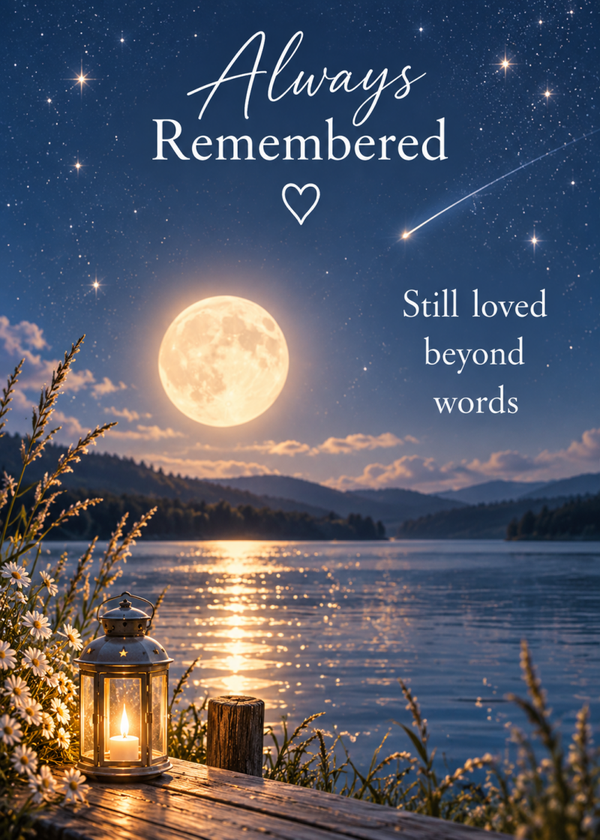 Always Remembered Sympathy Card – Moonlit Lake
