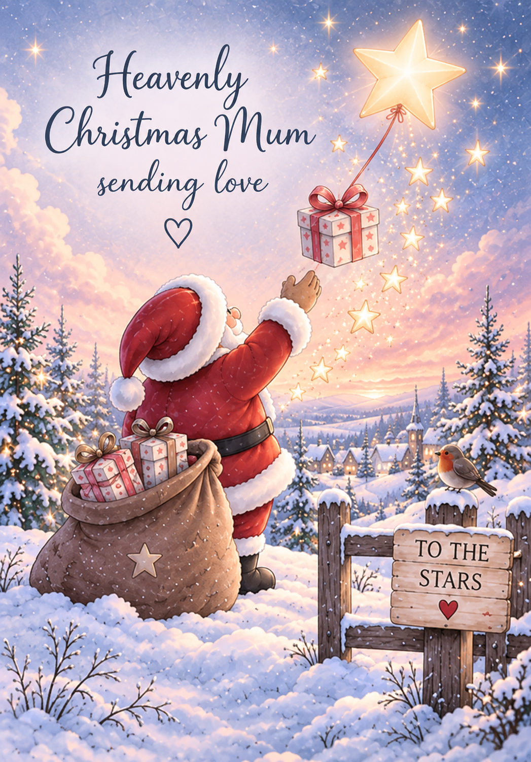 Christmas Card for Mummy in Heaven – Santa Sending a Letter to the Stars