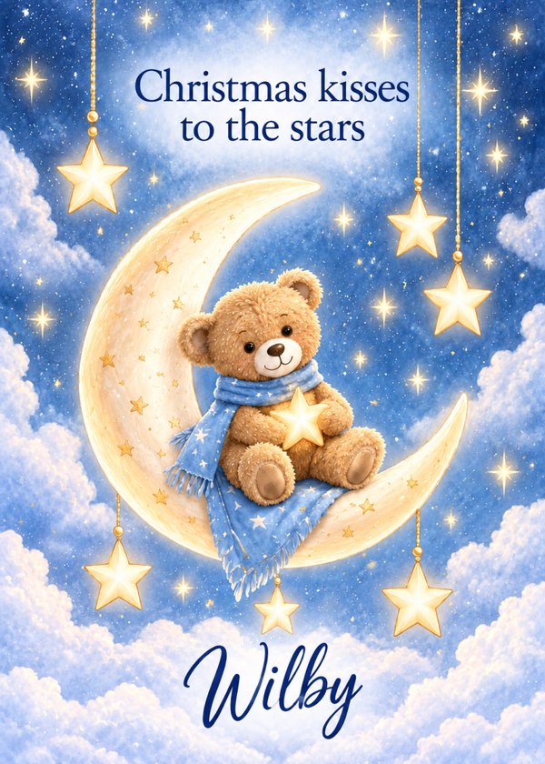 Personalised Christmas Card – Teddy on the Moon
