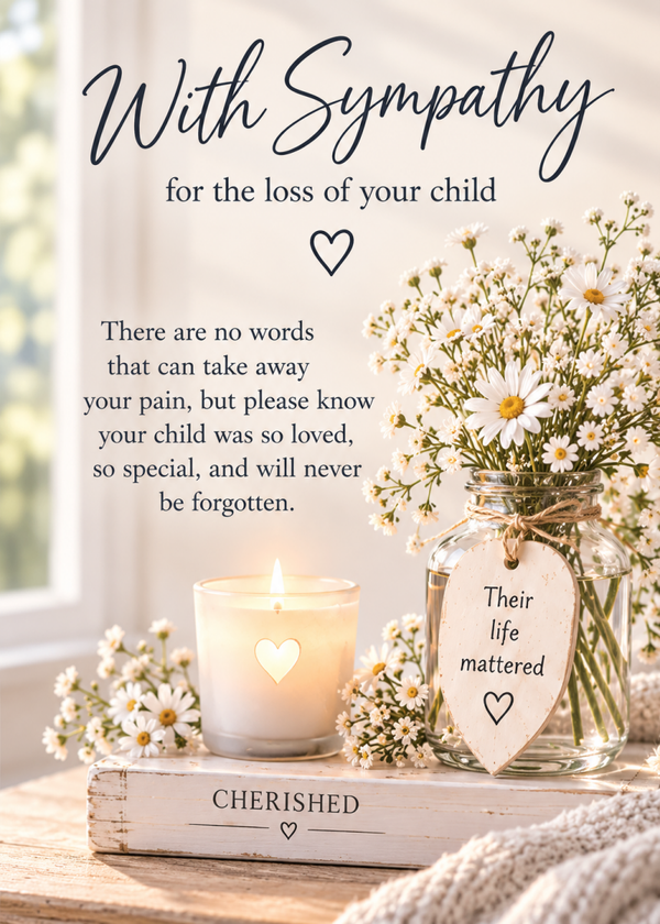Sympathy Card for Loss of a Child – Cherished