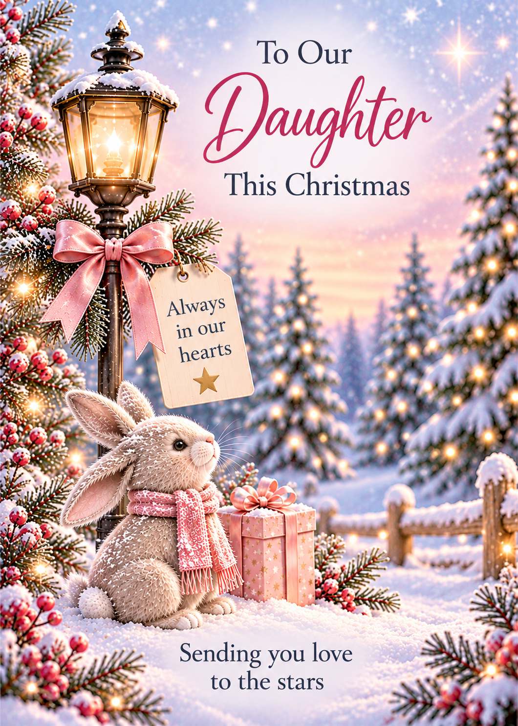 Christmas Card for Daughter in Heaven – Bunny beside a Lantern