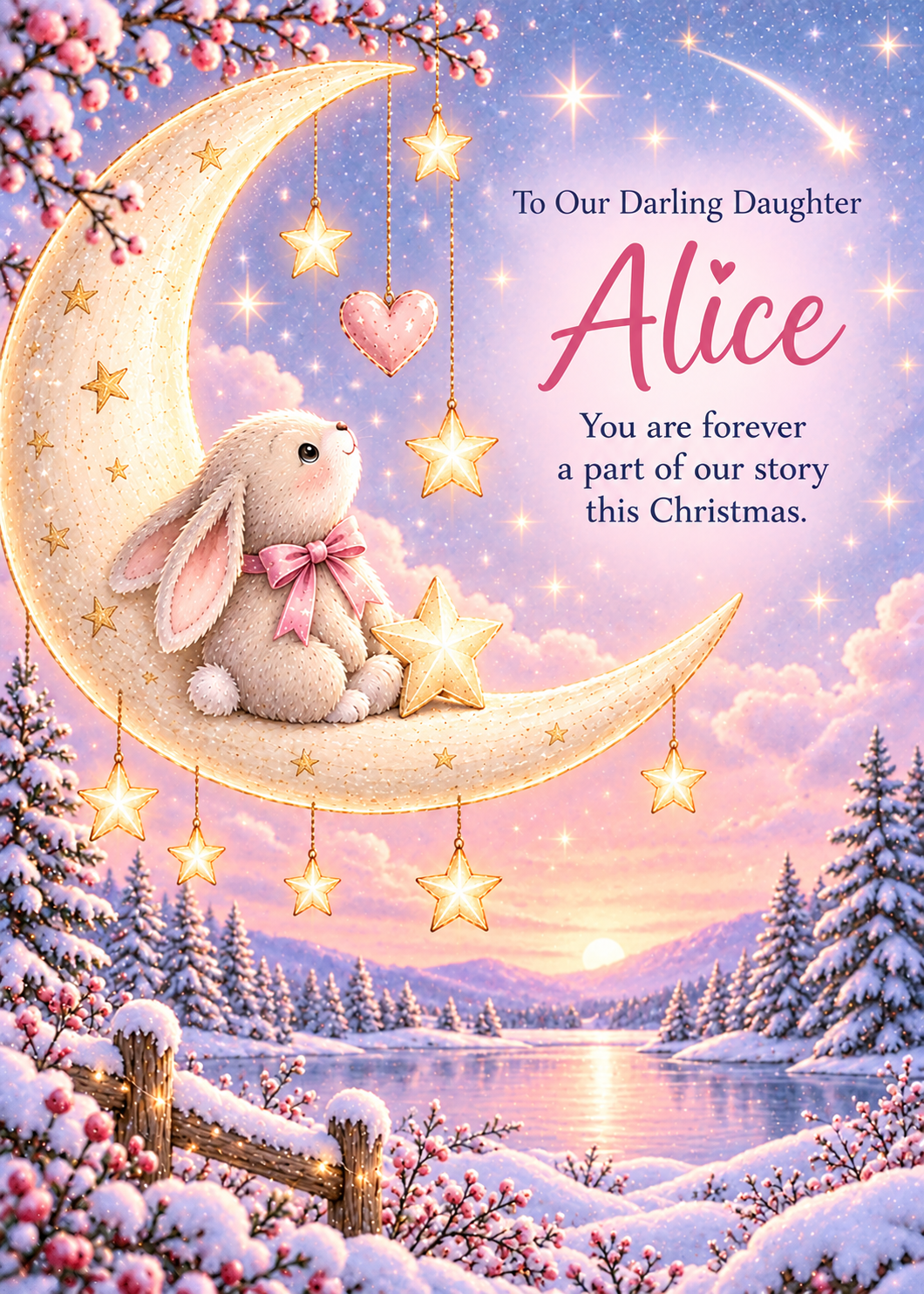 Personalised Daughter Christmas Card – Bunny on the Moon