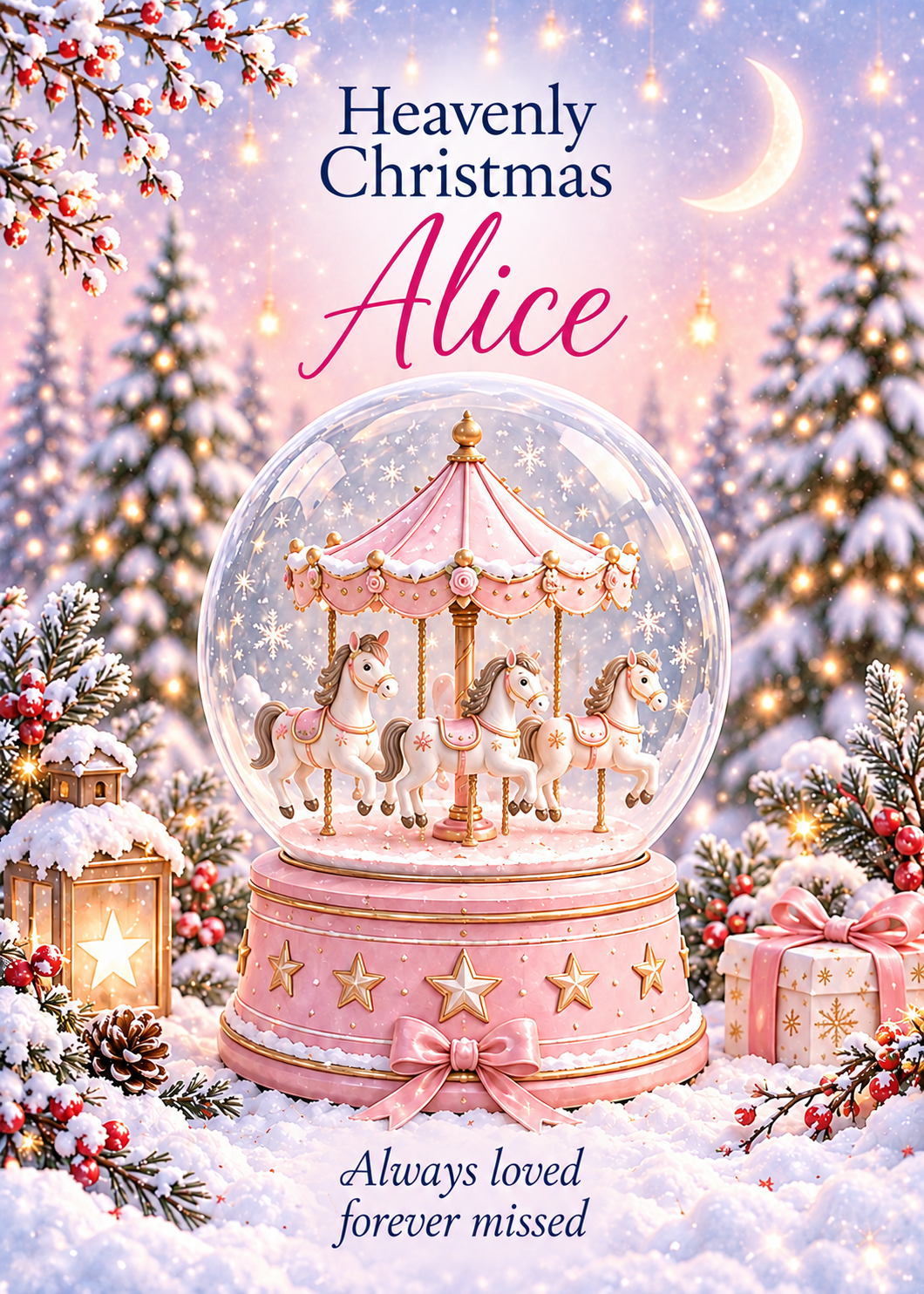 Personalised Daughter Christmas Card – Pastel Carousel Globe