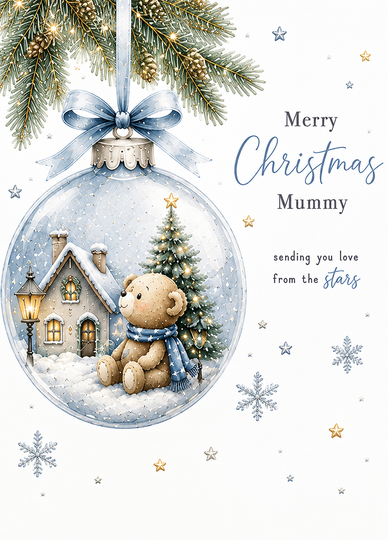 Merry Christmas Mummy – Teddy Bauble Remembrance Card