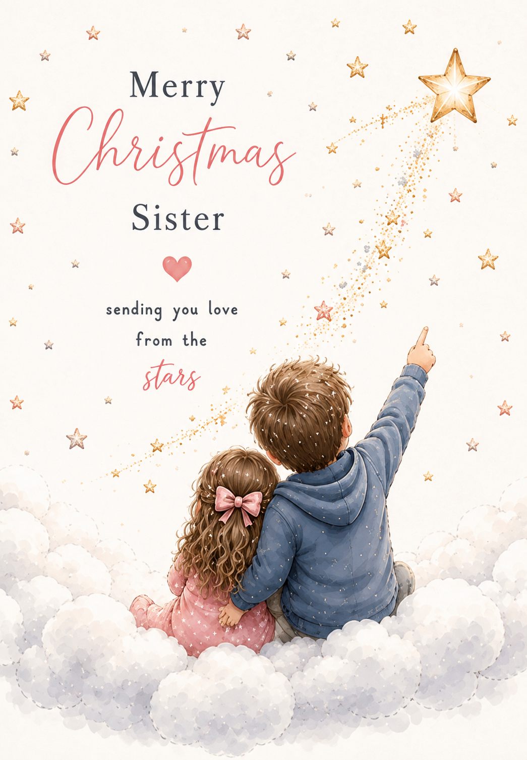Merry Christmas Sister Card – Shooting Star Cloud Scene