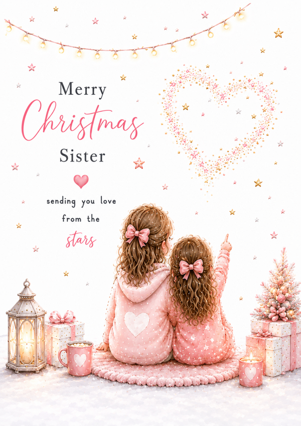 Merry Christmas Sister Card – Sisters beneath Star Heart