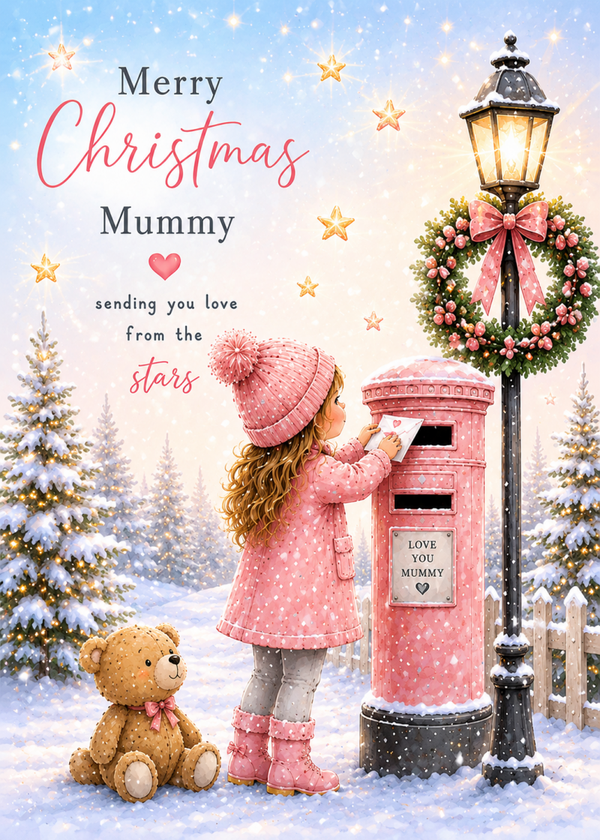 Merry Christmas Mummy – Girl Posting a Letter Remembrance Card
