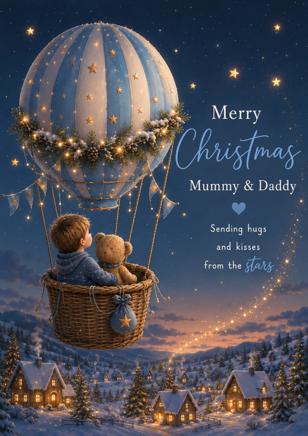 Merry Christmas Mummy & Daddy Card – Night Hot Air Balloon