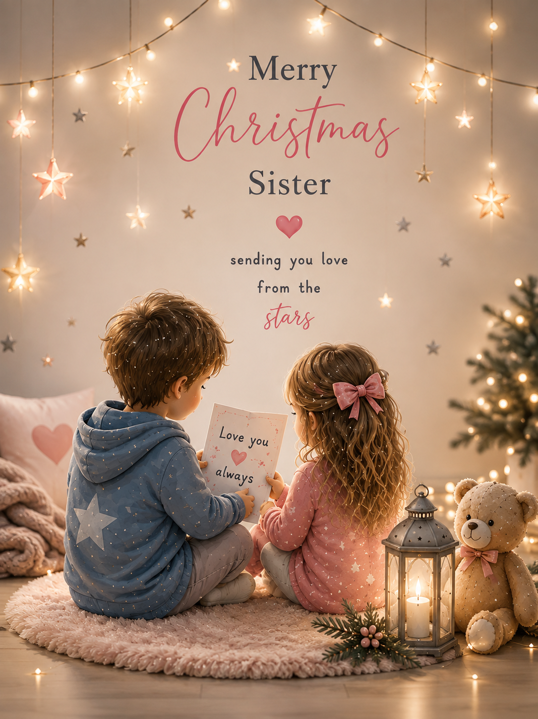 Merry Christmas Sister Card – Christmas Lights and Message