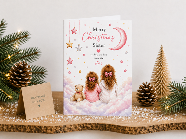 Merry Christmas Sister Card – Sisters beneath the Moon and Stars
