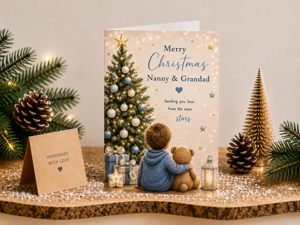 Merry Christmas Nanny & Grandad Card – Boy and Teddy with Presents