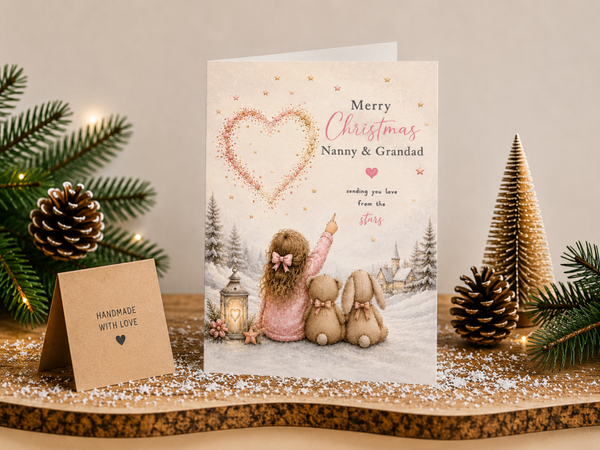 Merry Christmas Nanny & Grandad Card – Star Heart with Girl and Toys