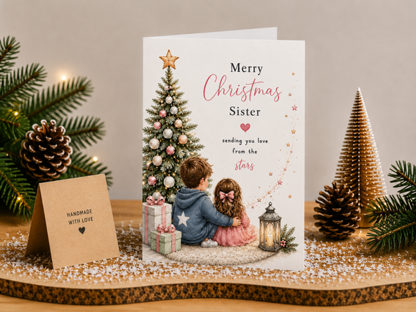 Merry Christmas Sister Card – Children by Christmas Tree