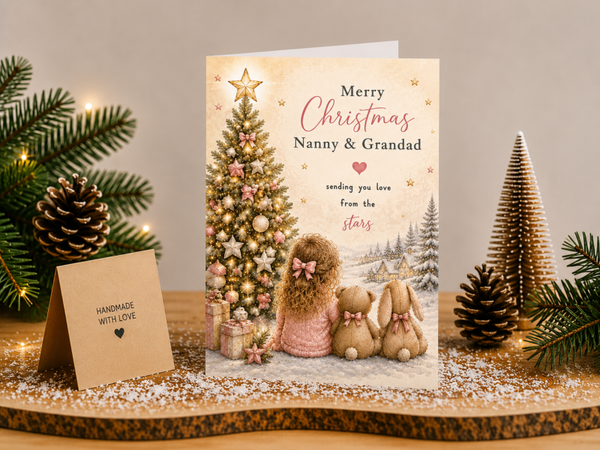 Merry Christmas Nanny & Grandad Card – Tree with Girl and Toys