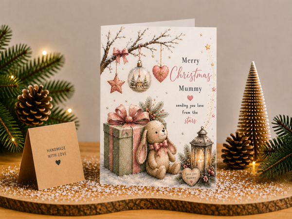 Mummy Christmas Card – Pink Bunny & Christmas Present
